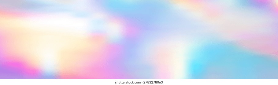Blue gradient hologram texture with aurora-inspired pastel tones. Abstract iridescent background features soft pink, purple hues. Modern rainbow gradation creates vibrant effect.
