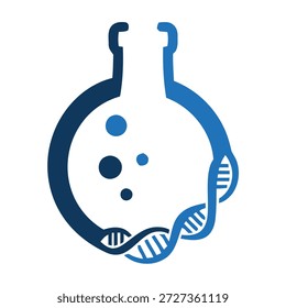 Blue gradient illustration of DNA helix in a beaker for science or genetics concept icon