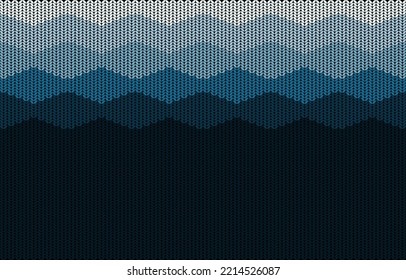 Blauer Farbverlauf-Strickstoff-Stoffmuster. Abstrakte geometrische Linie nahtlose grafische Streifen zeichnen Strickmuster Kleidung Hintergrund. Moderner Design-Linie Grafik Stickereistil. Vektorgrafik