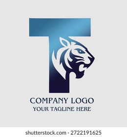 Letra de gradiente azul T Tiger Head Logo Concept