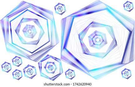 blue gradient lines of geometric shapes on a white background