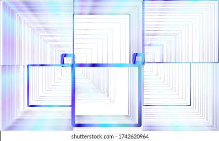 blue gradient lines of geometric shapes on a white background