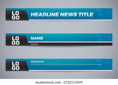 Blue Gradient Lower Third News Graphics with Hexagonal and Arrow Elements for Broadcast Media