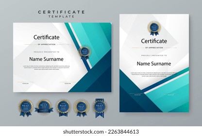 Blue gradient modern certificate template. Blue certificate of achievement template with badge for award, diploma, achievement, business, honor, elegant, document template