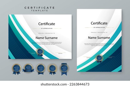 Blue gradient modern certificate template. Blue certificate of achievement template with badge for award, diploma, achievement, business, honor, elegant, document template