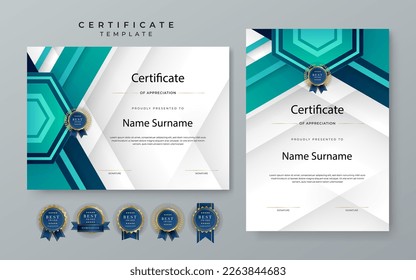 Blue gradient modern certificate template. Blue certificate of achievement template with badge for award, diploma, achievement, business, honor, elegant, document template
