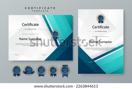 Blue gradient modern certificate template. Blue certificate of achievement template with badge for award, diploma, achievement, business, honor, elegant, document template