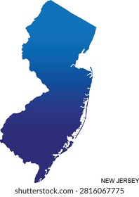 Blue gradient New Jersey state map, United States geographic silhouette, modern regional outline illustration, editable vector artwork, travel destination graphic, colorful cartography template, isolated map design for navigation, infographic, education, presentations, branding, geography reference and creative publishing