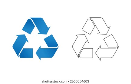Blue gradient and outline recycling symbol icons on a white background representing sustainability and environmental awareness