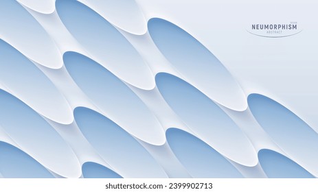 Blue gradient oval shapes, abstract background. Light, soft, clear and simple neo morphism vector illustration. Great design with copy space.