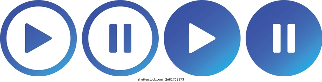 Blue gradient play and pause vector icons. Media controls.