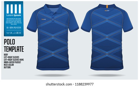 Blue gradient Polo t-shirt sport template design for soccer jersey, football kit or sportswear. Sport uniform in front view and back view. T-shirt mock up for sport club. Vector Illustration.