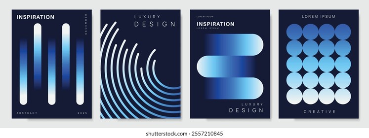 Blue gradient poster background vector set. Minimalist style cover template with perspective geometric prism shapes collection. Ideal design for social media, cover, banner, flyer.