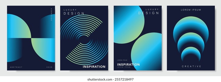 Blue gradient poster background vector set. Minimalist style cover template with perspective geometric prism shapes collection. Ideal design for social media, cover, banner, flyer.