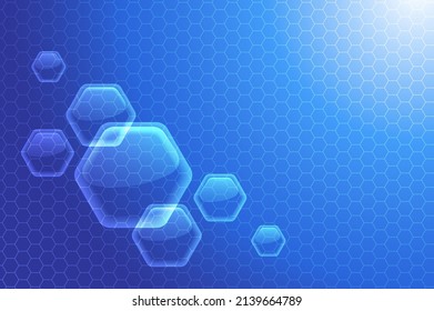 Blue Gradient Reflect Technology Hexagon Pattern 3D Glass Blank Space Empty Concept Abstract Background Banner