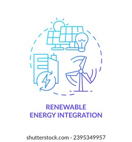 Blue gradient renewable energy integration icon concept, isolated vector, sustainable office thin line illustration.