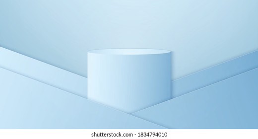 blaues Farbverlauf-Rundpodium oder Podest, minimaler Produkthintergrund, Muster für die Anzeige, geometrische Form