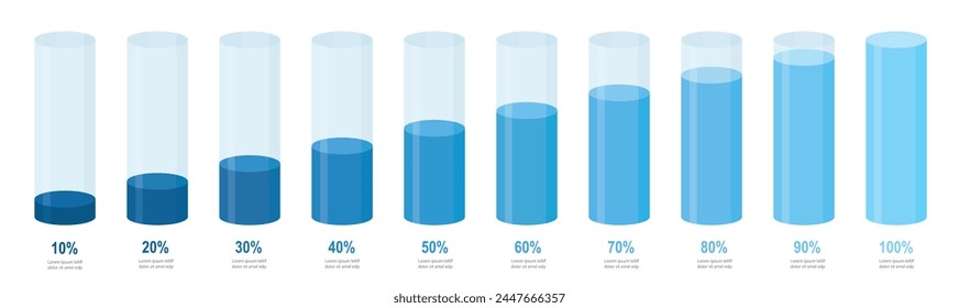 Blauer Verlauf Runde schlanke Diagrammbalken Vorlage, leeres 10%-100% Infografik-Layout. Graphic Flat Design Interface Illustration Elemente für App UI Web Banner Button Vektorgrafik isoliert auf weißem Hintergrund