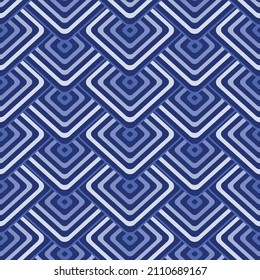 Blue gradient rounded squares, scale-style seamless pattern print. Digital background, vector illustration, surface design