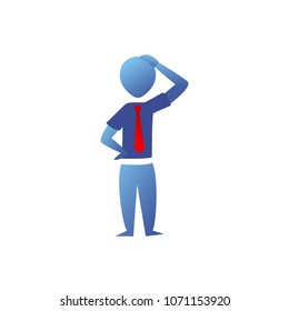 Blue Gradient Silhouette office worker man confused pose with hand on head illustration