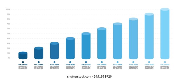 Blauer Farbverlauf, schlanke Diagrammbalken Vorlage, 10%-100% Zahlentext. Flaches Design-Interface Illustration Infochart Infografik-Elemente für App ui ux Web Banner Button Vektorgrafik isoliert auf weißem Hintergrund