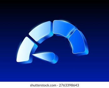 Blue gradient speedometer icon representing performance, progress, acceleration, productivity, and efficiency on a dark blue background.