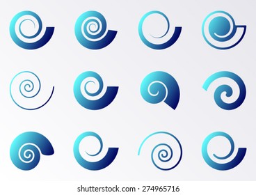 Blue gradient spiral icons white background collection