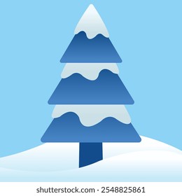 Blue Gradient Three Layers of Triangle Pine Tree Pinus with Snow for Winter Season on Blue Background