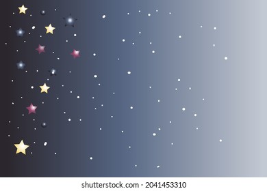 BLUE gradient vector cover with pink and gold stars. Decorative background in a simple style with geometric stars. Place for text, advertisement, poster, banner.