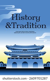 Blue gradient vector illustration of traditional Asian palace. Perfect for history, architecture, and culture themes.