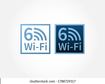 Blaues Farbverlauf-Vektorlogo Symbole wi-fi 6 neue Generation Netzwerk für Aufkleber, 802.11ax Standard. Emblem, Zeichen für drahtlose Kommunikation, hohe Geschwindigkeit, Bandbreite.