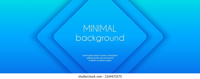 Blue gradient vector long banner. Business minimal abstract background with 3D rhombus and copy space for text. Social media header, web baner