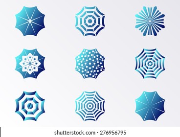 Blue gradient vector sun umbrella icons collection isolated