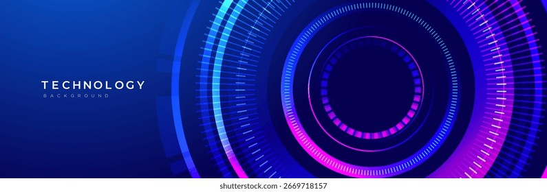 blue gradient vector technology background with futuristic pink-purple glowing rings. abstract design with neon circle elements. presentations, websites