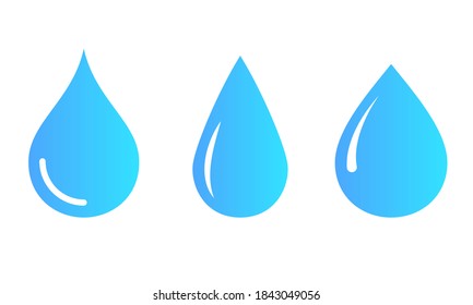 Blue gradient water drop icon set.