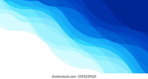 Blue gradient wave layer white background, wavy lines feeling of river, ocean or beach landscape with horizontal sky scene