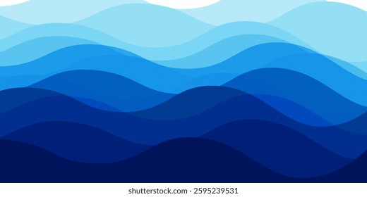 Blue gradient wave layer white background, wavy lines feeling of river, ocean or beach landscape with horizontal sky scene