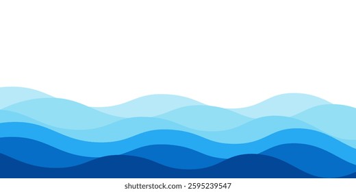 Blue gradient wave layer white background, wavy lines feeling of river, ocean or beach landscape with horizontal sky scene