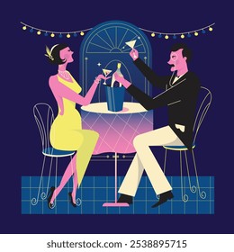 Blue Gradient Wine Party Full Illustration 