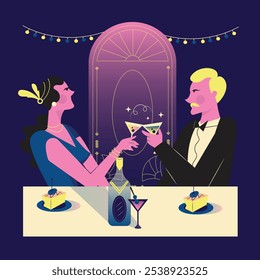 Blue Gradient Wine Party Full Illustration 