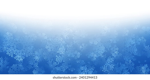 Fondo de invierno de gradiente azul con copos de nieve detallados. Cartel de Navidad y feliz año nuevo. Ilustración vectorial.