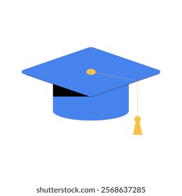 Blue Graduation Cap In Flat Vector Illustration Symbolizing Education, Success, And Academic Achievement, Isolated On White Background.