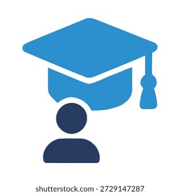 Blaue Abschlusskappe Symbol mit dunkelblauen Person Silhouette akademische Ausbildung