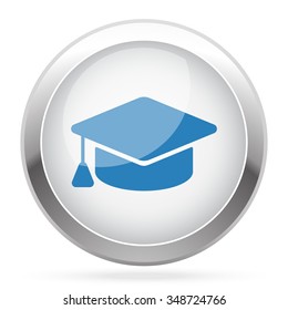 Blue Graduation Cap icon on white glossy chrome app button