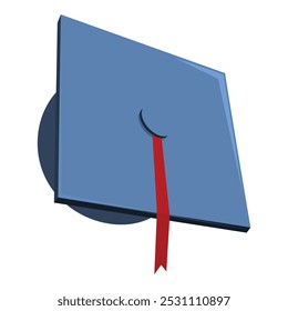 Blaue Abschlusskappe mit roter Quaste, die akademische Leistung und den Höhepunkt der Bildung symbolisiert