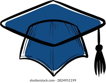 Blue graduation cap with tassel represents academic achievement symbol for education and commencement