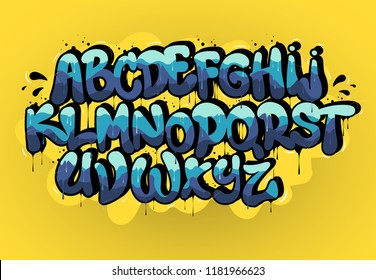 Blue graffiti font on yellow background