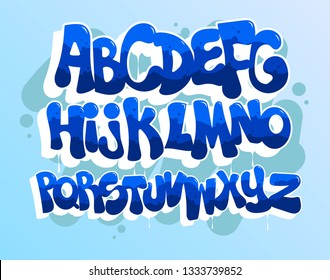 Blue Graffiti Font, Vector Illustration.