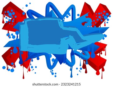 Blue Graffiti speech bubble on colorful background. Abstract modern street art decoration backdrop performed in urban painting style.