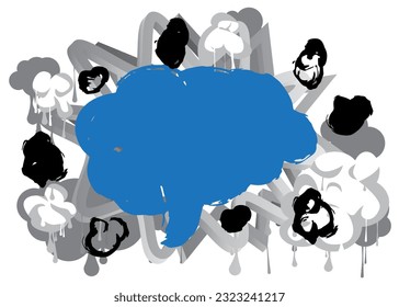 Blue Graffiti speech bubble on colorful background. Abstract modern street art decoration backdrop performed in urban painting style.